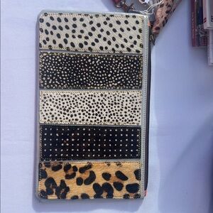 Cowhide leather Polka Dot Animal Print Pouch with Red Strap‎